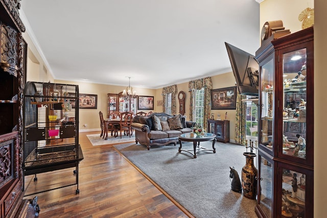 6A Charleston Greene, Danville, KY 40422 - living room with a chandelier, wood finished floors, baseboards, and crown molding