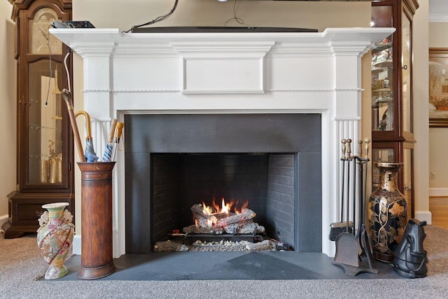 6A Charleston Greene, Danville, KY 40422 - detailed view of a fireplace with flush hearth, baseboards, and carpet floors