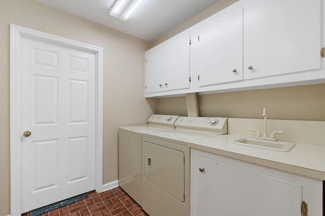 6A Charleston Greene, Danville, KY 40422 - laundry area with cabinet space, washer and dryer, baseboards, and brick patterned flooring