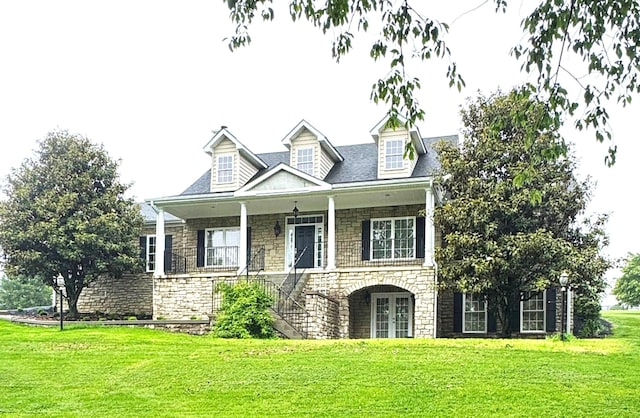 20 Walnut Hill Ct, Cynthiana, KY 41031 - new england style home featuring stone siding, a front yard, stairs, and french doors