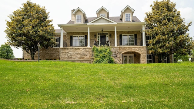 20 Walnut Hill Ct, Cynthiana, KY 41031 - new england style home with stone siding, a front lawn, french doors, covered porch, and stairs