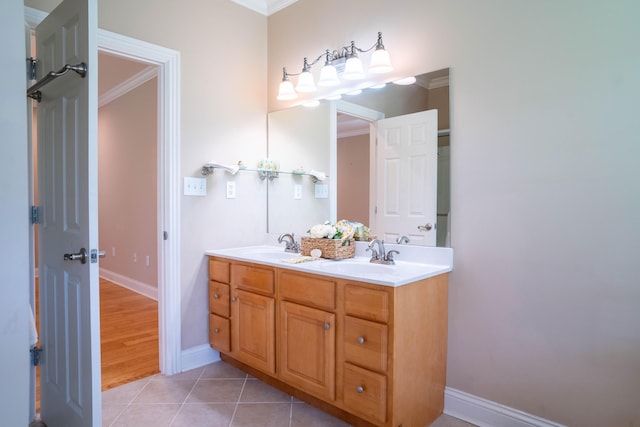 20 Walnut Hill Ct, Cynthiana, KY 41031 - bathroom with ornamental molding, double vanity, baseboards, and tile patterned floors