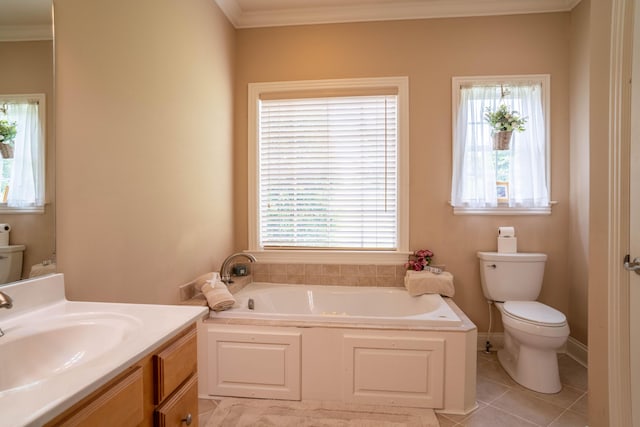 20 Walnut Hill Ct, Cynthiana, KY 41031 - bathroom with toilet, a garden tub, healthy amount of natural light, vanity, and ornamental molding