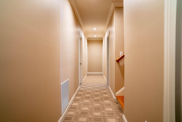 20 Walnut Hill Ct, Cynthiana, KY 41031 - hallway featuring ornamental molding, light colored carpet, baseboards, and recessed lighting