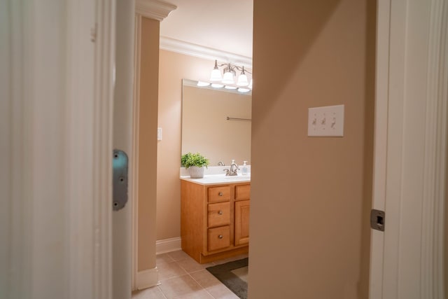 20 Walnut Hill Ct, Cynthiana, KY 41031 - bathroom with vanity, tile patterned floors, and ornamental molding