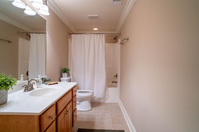 20 Walnut Hill Ct, Cynthiana, KY 41031 - full bath featuring vanity, toilet, tile patterned flooring, shower / bath combo, and crown molding