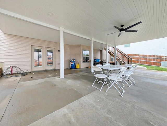 4663 Larkhill Ln, Lexington, KY 40509 - view of patio / terrace with stairs, outdoor dining area, and ceiling fan