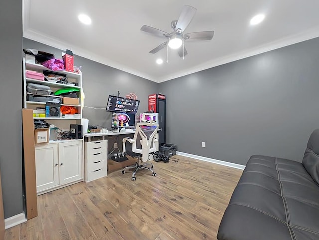 4663 Larkhill Ln, Lexington, KY 40509 - office with ceiling fan, light wood-type flooring, crown molding, recessed lighting, and baseboards