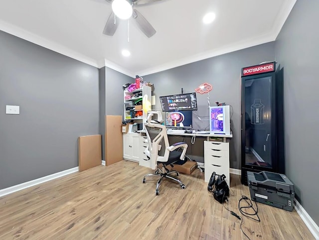 4663 Larkhill Ln, Lexington, KY 40509 - office featuring light wood finished floors, ceiling fan, baseboards, and ornamental molding