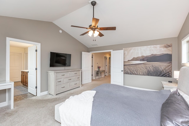 3757 Hardwood Rd, Lexington, KY 40509 - bedroom with lofted ceiling, light carpet, ceiling fan, and ensuite bathroom