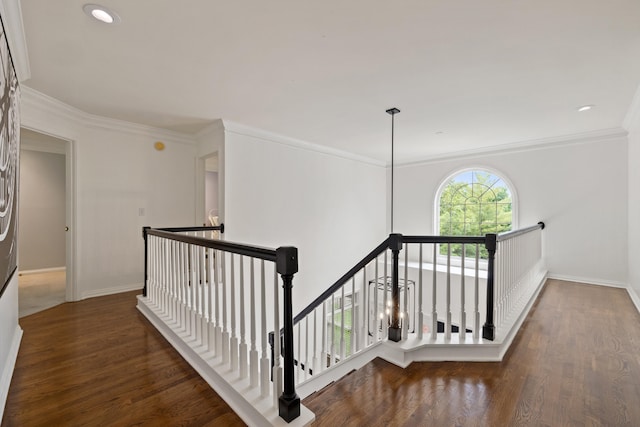 2293 Sunningdale Dr, Lexington, KY 40509 - corridor featuring an upstairs landing, wood finished floors, baseboards, crown molding, and recessed lighting