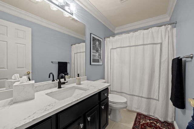 2293 Sunningdale Dr, Lexington, KY 40509 - bathroom with vanity, toilet, crown molding, and tile patterned flooring