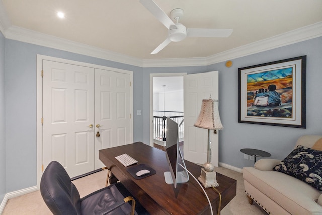 2293 Sunningdale Dr, Lexington, KY 40509 - office space featuring carpet floors, a ceiling fan, crown molding, and baseboards