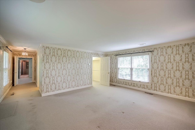 523 Leawood Dr, Frankfort, KY 40601 - spare room with ornamental molding, wallpapered walls, carpet floors, and baseboards