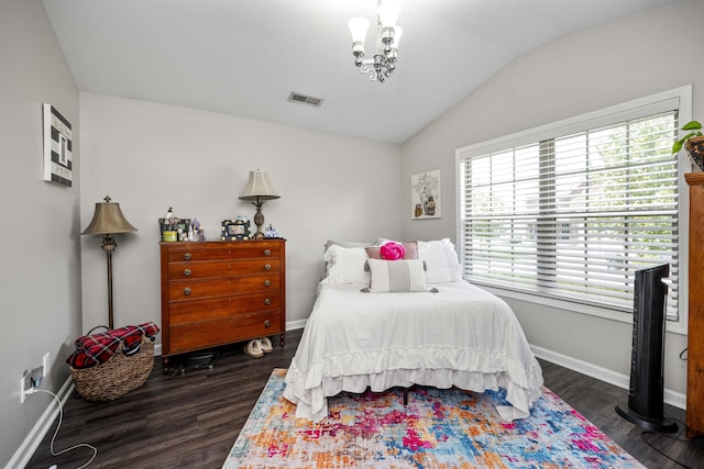 1017 Sugarbush Trl, Lexington, KY 40509 - bedroom featuring lofted ceiling, dark wood-style flooring, baseboards, and a chandelier