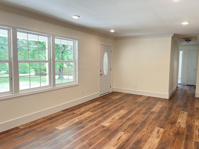 77 Travis Burchfield Rd, Strunk, KY 42649 - entrance foyer with ornamental molding, baseboards, dark wood-style floors, and recessed lighting