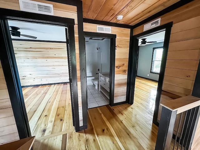 495 Pumpkin Creek Cir, Jamestown, KY 42629 - hall featuring wooden ceiling, hardwood / wood-style floors, and wooden walls