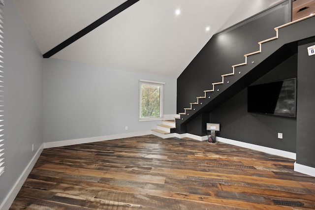 104 Barkley Ests, Nicholasville, KY 40356 - unfurnished living room featuring stairs, wood finished floors, lofted ceiling, and baseboards