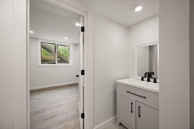 104 Barkley Ests, Nicholasville, KY 40356 - bathroom with vanity, baseboards, wood finished floors, and recessed lighting
