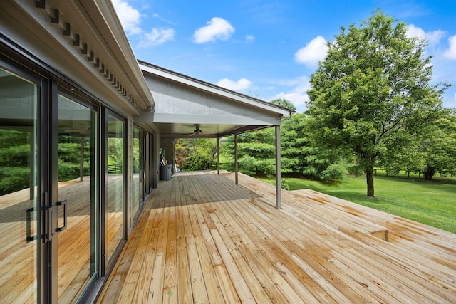 104 Barkley Ests, Nicholasville, KY 40356 - wooden terrace featuring a ceiling fan and a yard