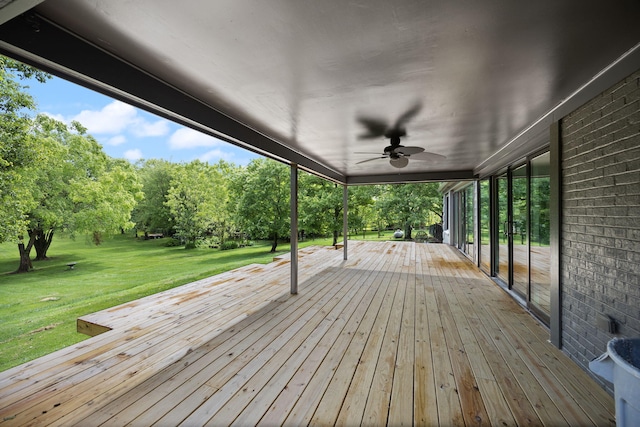 104 Barkley Ests, Nicholasville, KY 40356 - wooden terrace featuring ceiling fan, a lawn, and view of scattered trees
