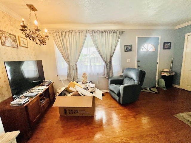1465 Ky-1629, Corbin, KY 40701 - living area with ornamental molding, a chandelier, and dark wood finished floors