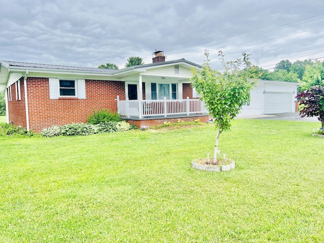 1465 Ky-1629, Corbin, KY 40701 - ranch-style house with brick siding, covered porch, a chimney, and a front yard
