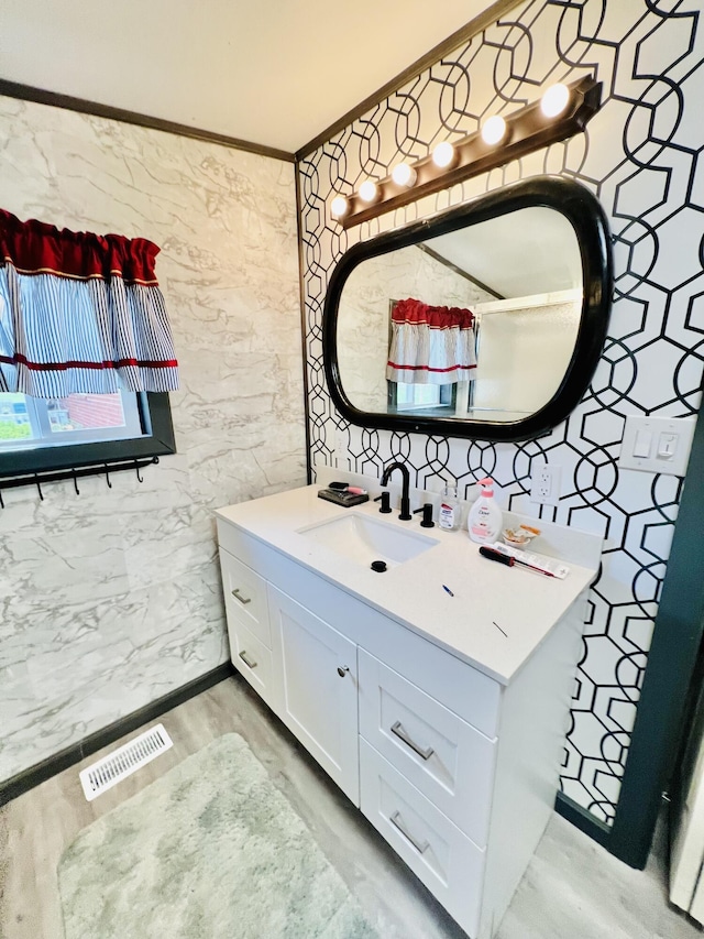 1465 Ky-1629, Corbin, KY 40701 - bathroom with vanity, tile walls, and crown molding