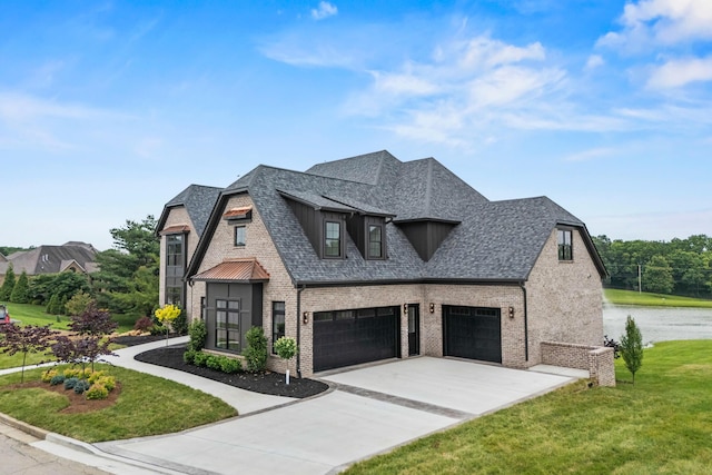 3852 Silver Charm Ln, Lexington, KY 40509 - view of home's exterior with an attached garage, driveway, brick siding, a yard, and roof with shingles
