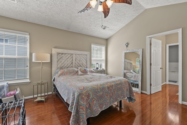 1217 Wyndham Hills Dr, Lexington, KY 40514 - bedroom featuring wood finished floors, vaulted ceiling, baseboards, a textured ceiling, and a ceiling fan