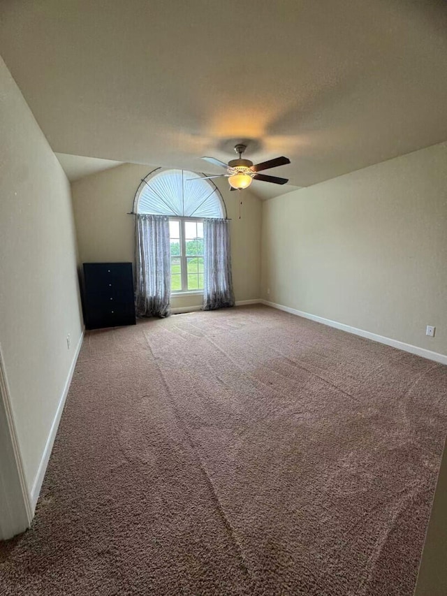 2765 Meadowsweet Ln, Lexington, KY 40511 - unfurnished room featuring baseboards, ceiling fan, carpet flooring, and lofted ceiling