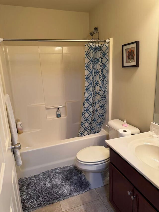 2765 Meadowsweet Ln, Lexington, KY 40511 - full bathroom with vanity, shower / tub combo with curtain, tile patterned flooring, and toilet