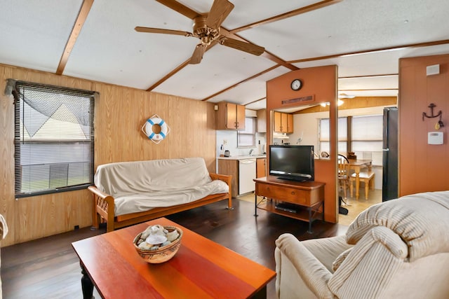 14 Scarlets Way, Bronston, KY 42518 - living area with wood walls, light wood-style flooring, and a ceiling fan