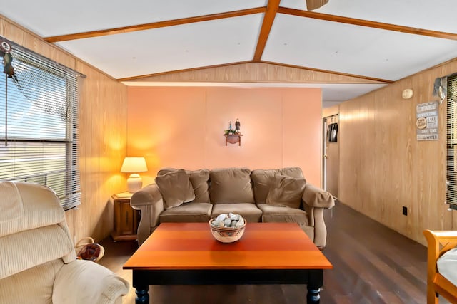 14 Scarlets Way, Bronston, KY 42518 - living room featuring wooden walls, wood finished floors, and vaulted ceiling