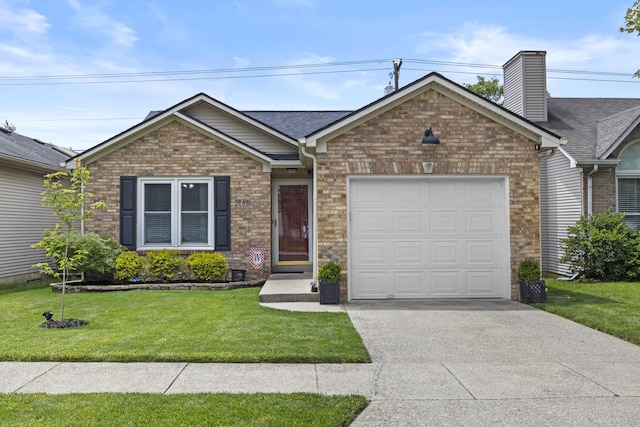 3648 Cottage Cir, Lexington, KY 40513 - ranch-style home with driveway, a front yard, brick siding, and an attached garage