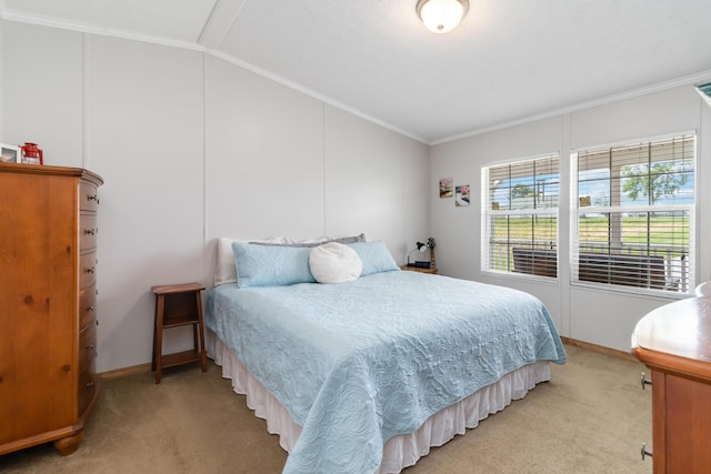 460 Keller Ln, Science Hill, KY 42553 - bedroom featuring light colored carpet, ornamental molding, lofted ceiling, and baseboards