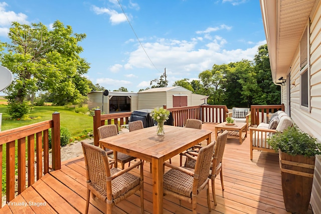 460 Keller Ln, Science Hill, KY 42553 - deck featuring outdoor dining space and a lawn