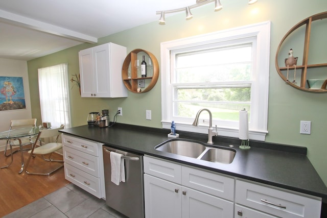 937 Mason Headley Rd, Lexington, KY 40504 - kitchen with dishwasher, a sink, dark countertops, healthy amount of natural light, and beam ceiling