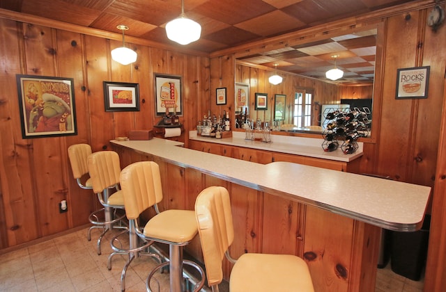 937 Mason Headley Rd, Lexington, KY 40504 - indoor bar with wooden walls, light floors, hanging light fixtures, and wood ceiling