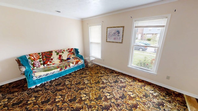 281 Osage Ct, Lexington, KY 40509 - sitting room with baseboards, carpet, and crown molding