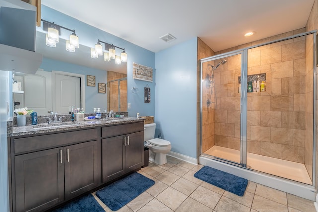 140 Central Park Ave, Berea, KY 40403 - bathroom with double vanity, a shower stall, tile patterned floors, and toilet
