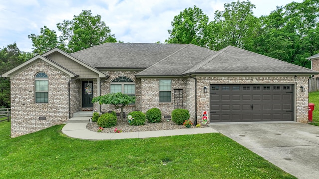 140 Central Park Ave, Berea, KY 40403 - french country inspired facade with a front lawn, a garage, concrete driveway, and brick siding