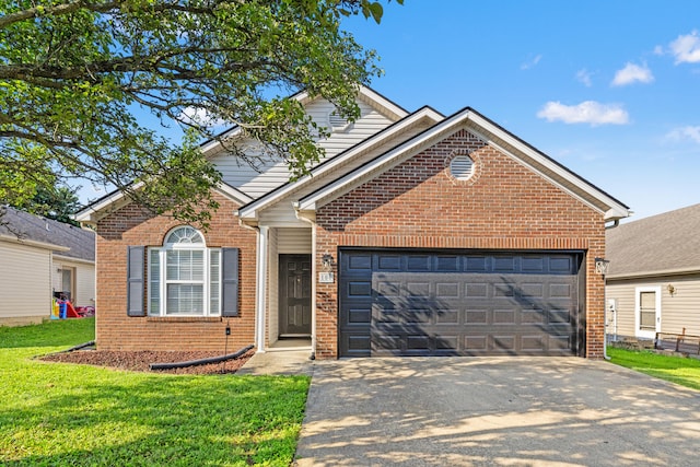 106 Byakoa Ln, Georgetown, KY 40324 - traditional-style home with brick siding, an attached garage, concrete driveway, and a front yard