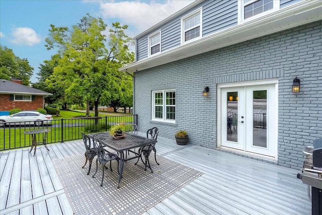 235 Westover Rd, Frankfort, KY 40601 - wooden terrace featuring outdoor dining space, french doors, and a lawn