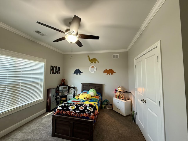 627 Fourwinds Dr, Richmond, KY 40475 - bedroom featuring crown molding, carpet, baseboards, and ceiling fan