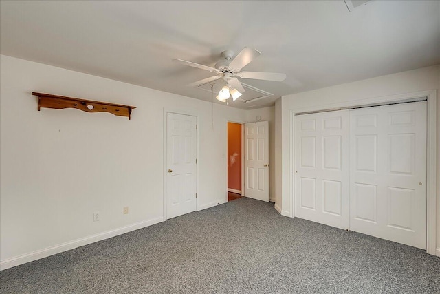 3373 Malone Dr, Lexington, KY 40513 - unfurnished bedroom with carpet flooring, a closet, baseboards, and a ceiling fan