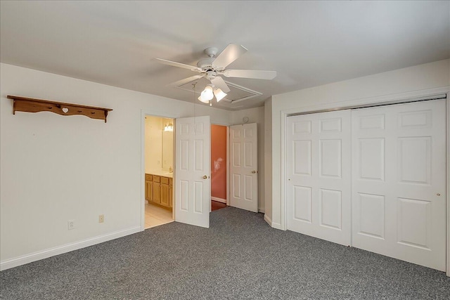 3373 Malone Dr, Lexington, KY 40513 - unfurnished bedroom featuring light colored carpet, a closet, baseboards, and ceiling fan