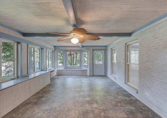 3373 Malone Dr, Lexington, KY 40513 - unfurnished sunroom featuring brick wall and wooden ceiling with exposed beams