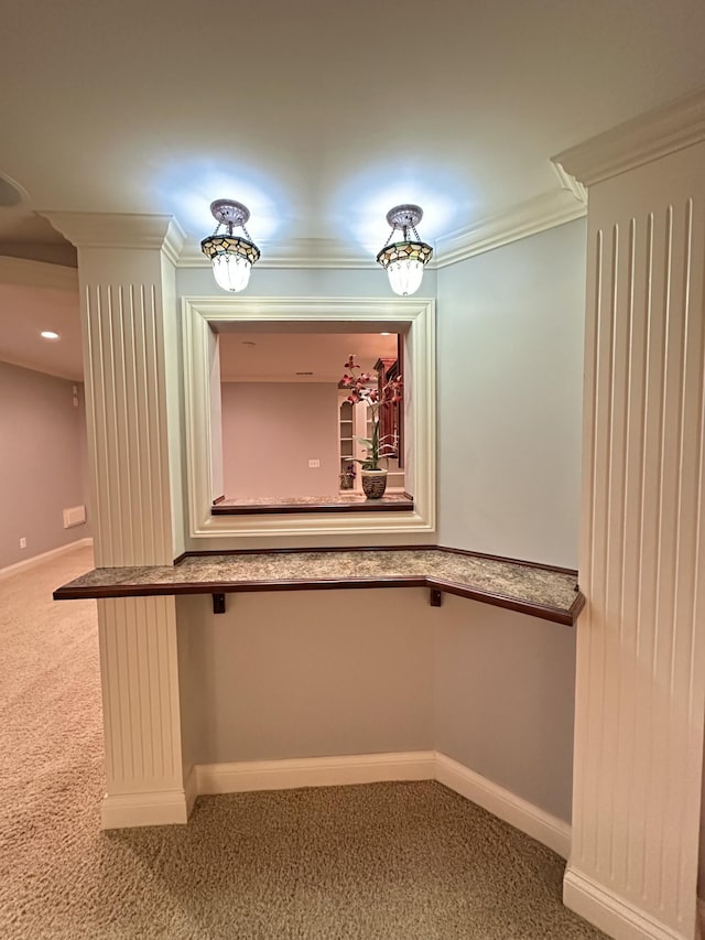 3217 Malone Dr, Lexington, KY 40513 - hall with carpet flooring, ornamental molding, and baseboards