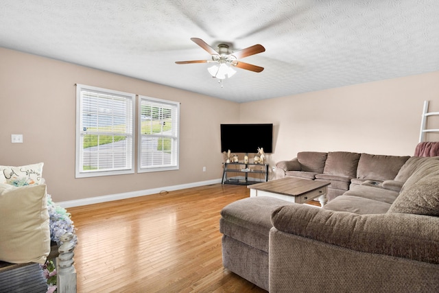 15 April Ln, Corbin, KY 40701 - living area with wood finished floors, a ceiling fan, baseboards, and a textured ceiling